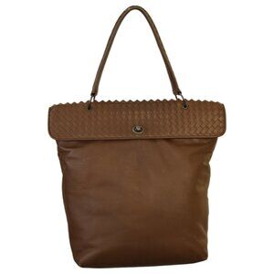 Bottega Veneta Brown Leather Intrecciato Flap top Shoulder Bag Handbag